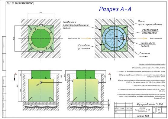 Схема монтажа Гринлос Жироуловитель 11-700 Вертикальный Подземный